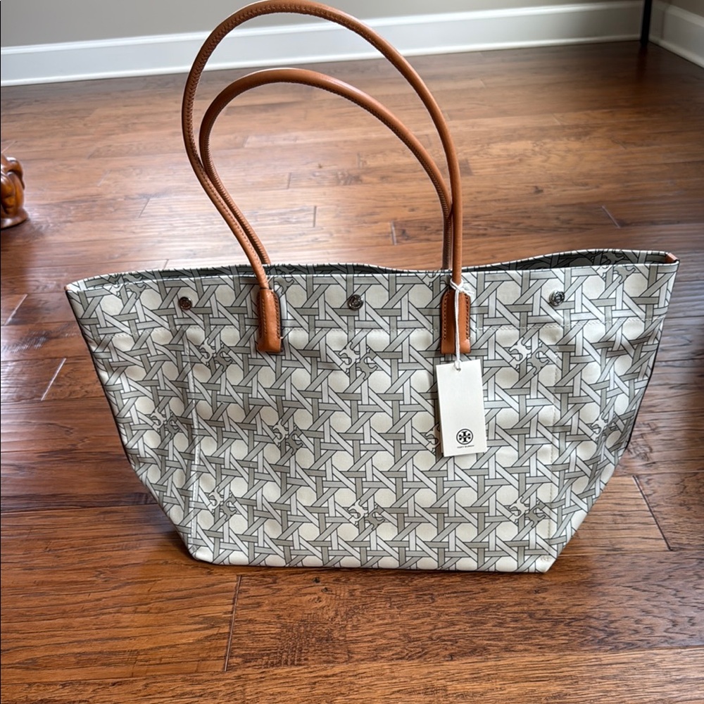 Tory Burch Basket Weave Canvas Tote NWT